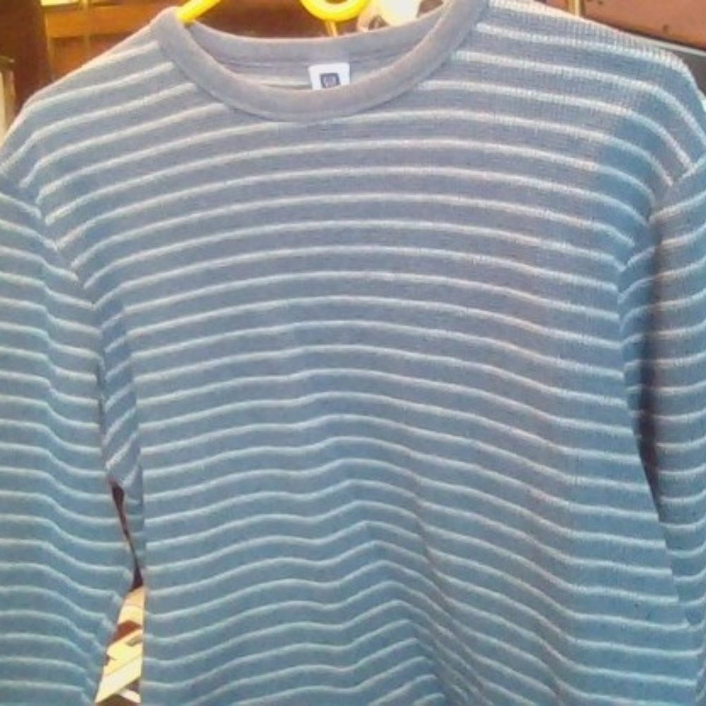Gap Blue Striped Long Sleeve Men's Cotton Shirt - Large